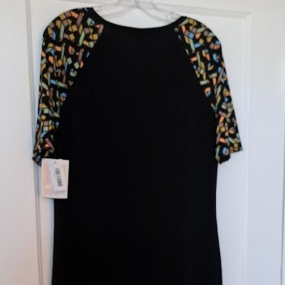 LuLaRoe Black Julia Casual Midi Crew Neck dress Multicolor Sleeves Size Large - Picture 2 of 6
